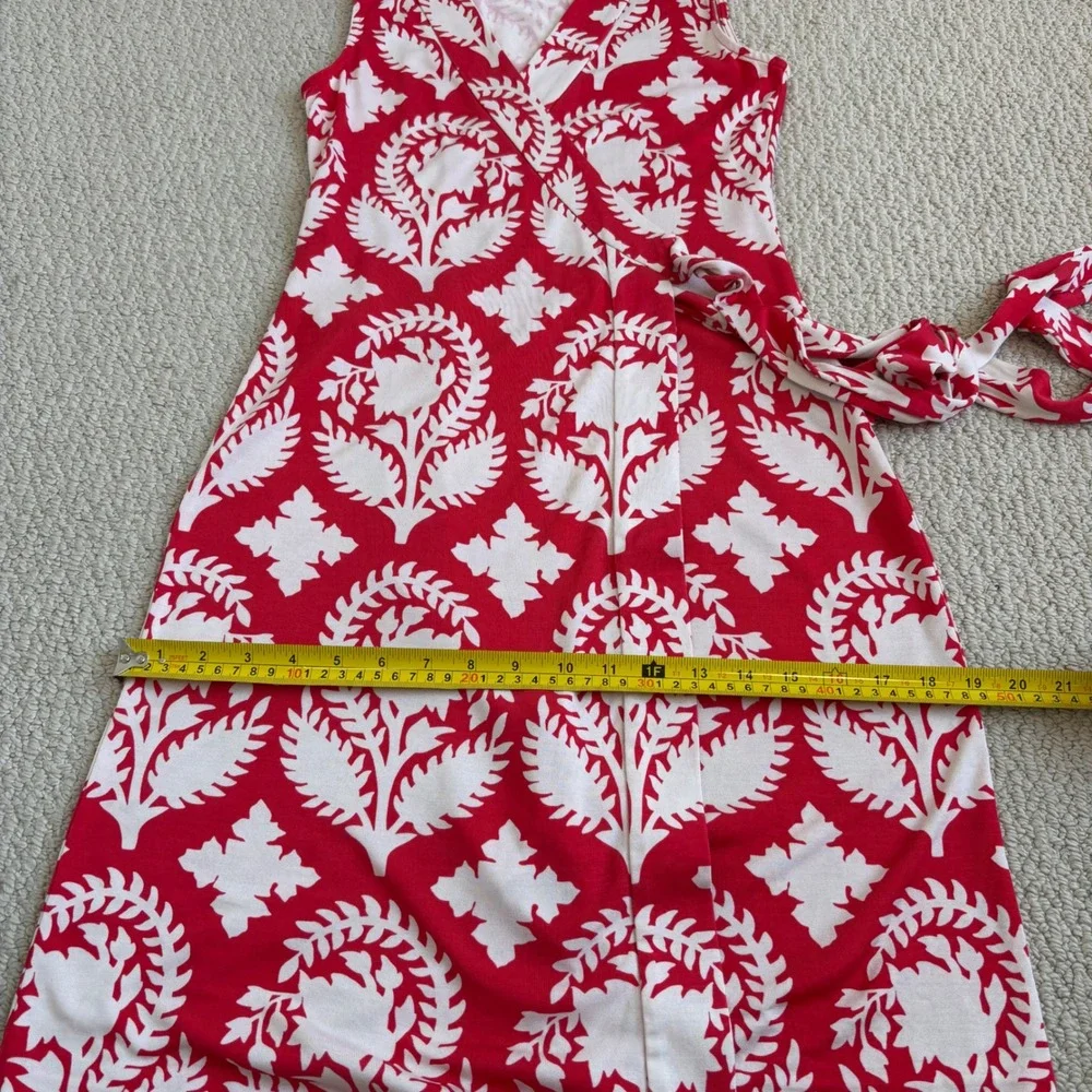 Diane von Furstenberg Yahzi Silk Wrap Dress, Sleeveless Floral | Size 4 Red 70s